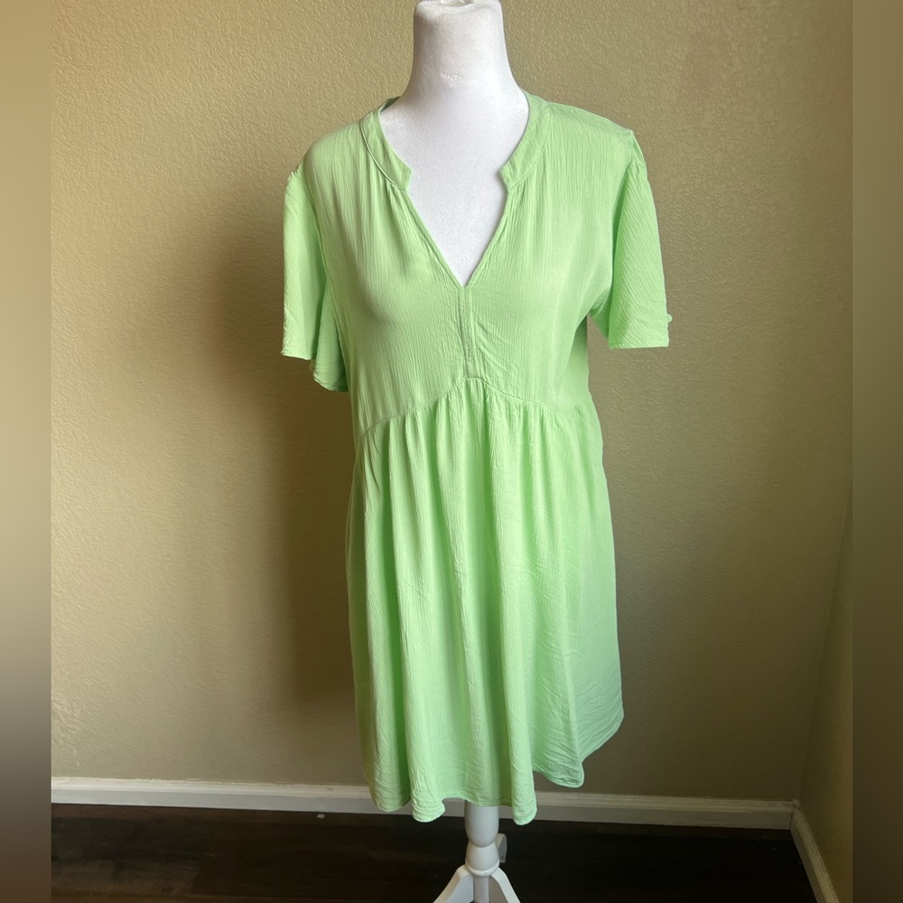 ICHI neon green flutter sleeve mini dress | large